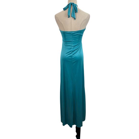 Y2K City Triangles Dress Turquoise Blue Halter Maxi Beaded Sequin Empire Waist S - Picture 5 of 7